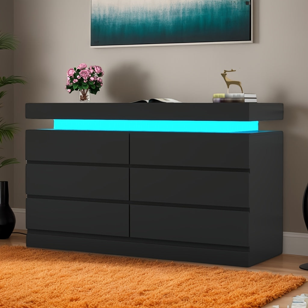 Dresser For Bedroom With 6 Drawers, Closet Organizers And Storage, Modern Chest Of Drawers, Double Dresser With Power Outlet & Led Lights, Wide Drawer Organizer Cabinet For Living Room, Entryway, Hallway, Storage Drawer Units