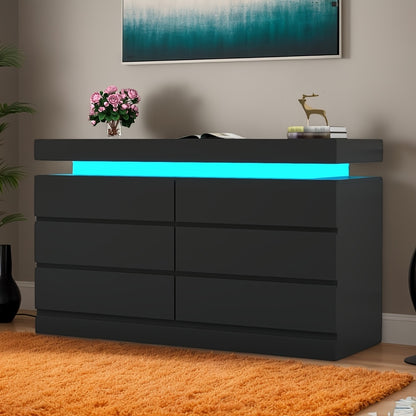 Dresser For Bedroom With 6 Drawers, Closet Organizers And Storage, Modern Chest Of Drawers, Double Dresser With Power Outlet & Led Lights, Wide Drawer Organizer Cabinet For Living Room, Entryway, Hallway, Storage Drawer Units