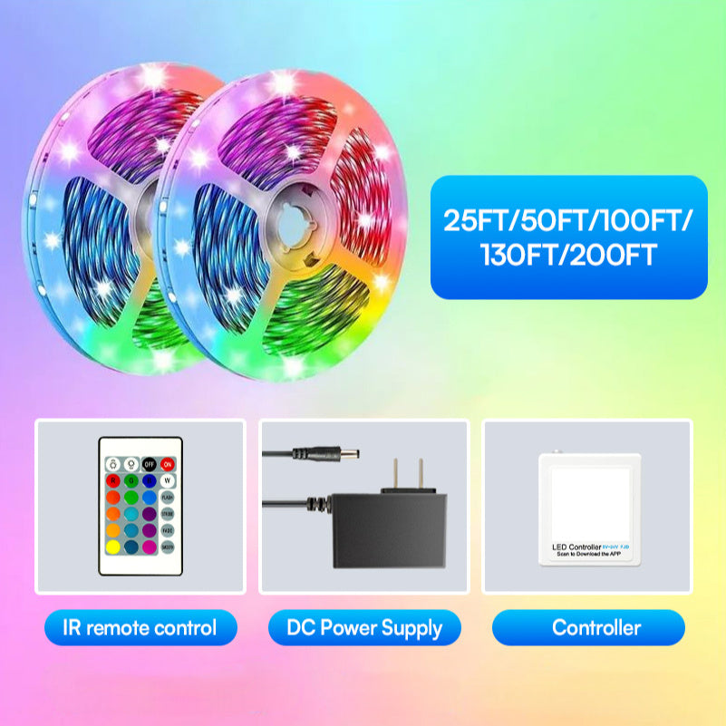 25/50/53/100/130/200FT Extra Long Smart Led Strip Lights, RGB LED Lights With App And Remote Control, Timing&dimmable, Music Sync Color Changing Lights, DIY, Bedroom, Living Room, Game Room, Room Decor