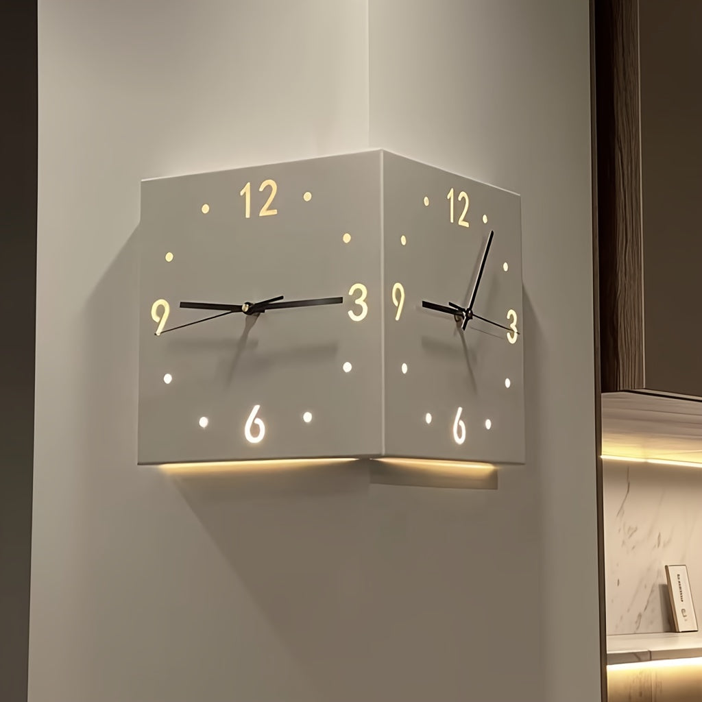 Double Sided Modern Wall Lamp Sensor Light LED Battery Operated Decorative Wall Lamp with Pendulum Unique Wall Mounted Light Angle Corner Clock for Bedroom Living Room Office