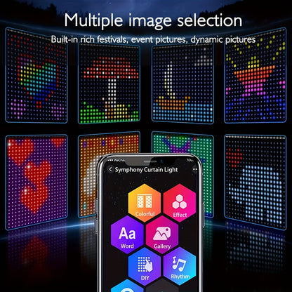 Intelligent APP-controlled Curtain Lights, Multiple Patterns Available, Letters, Numbers, Music Rhythms. Smart Lighting Decorations Suitable For Decorating Bedrooms, As Well As For Christmas, Halloween, Weddings, Parties and Other Festive Occasions