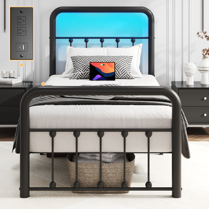 [Victorian Bed Frame] Classic Metal Platform Bed Frame Mattress Foundation with Victorian Style Iron-Art Headboard And Footboard/Under Bed Storage/No Box Spring Needed/Twin & Full & King Size, Bedroom Storage Solution, Underbed Organization System, Victorian Bed Frame, Iron Art Headboard Bed, Victorian Style Furniture, Classic Metal Design, Heavy-Duty Foundation, Durable Bed Frame, Small Space Dwellers, Apartment Renters