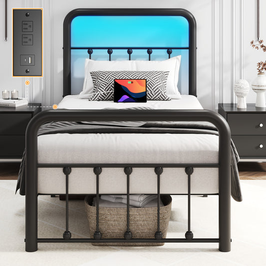 [Victorian Bed Frame] Classic Metal Platform Bed Frame Mattress Foundation with Victorian Style Iron-Art Headboard And Footboard/Under Bed Storage/No Box Spring Needed/Twin & Full & King Size, Bedroom Storage Solution, Underbed Organization System, Victorian Bed Frame, Iron Art Headboard Bed, Victorian Style Furniture, Classic Metal Design, Heavy-Duty Foundation, Durable Bed Frame, Small Space Dwellers, Apartment Renters