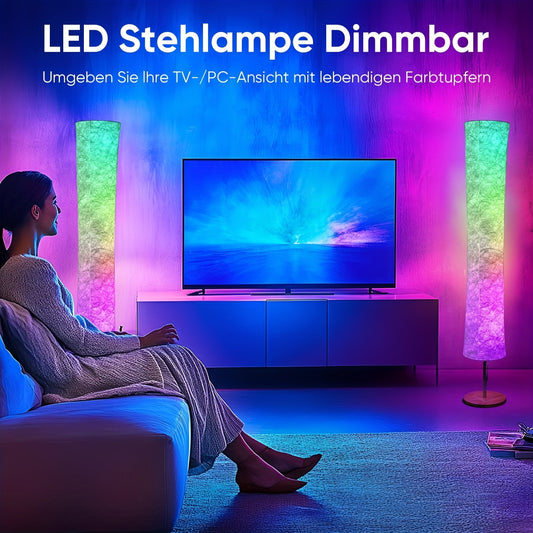 2 Packs Led Smart Floor Lamp, E-sport Room Lamp, With 16 Million Colors And Scene Modes, Music Sync And White Fabric Shade, Smart Floor Lamp, Standing Lamp For Living/Game Room Bedroom, With App/Remote Control