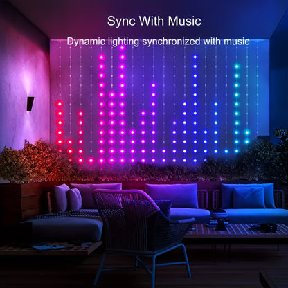 Intelligent APP-controlled Curtain Lights, Multiple Patterns Available, Letters, Numbers, Music Rhythms. Smart Lighting Decorations Suitable For Decorating Bedrooms, As Well As For Christmas, Halloween, Weddings, Parties and Other Festive Occasions