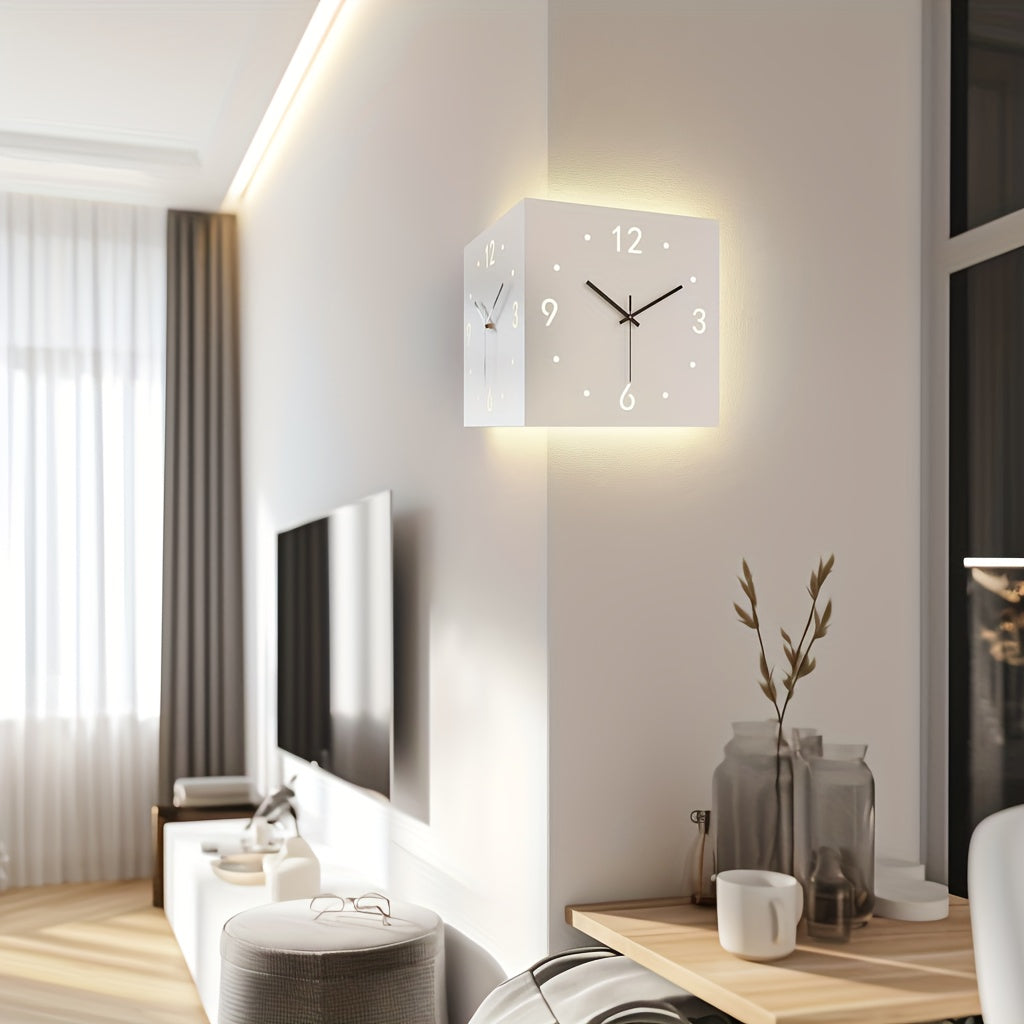 Double Sided Modern Wall Lamp Sensor Light LED Battery Operated Decorative Wall Lamp with Pendulum Unique Wall Mounted Light Angle Corner Clock for Bedroom Living Room Office