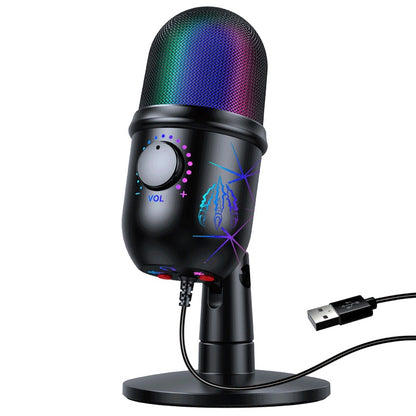 USB Microphone - RGB Gaming Mic for Live Streaming & Recording with Black Design