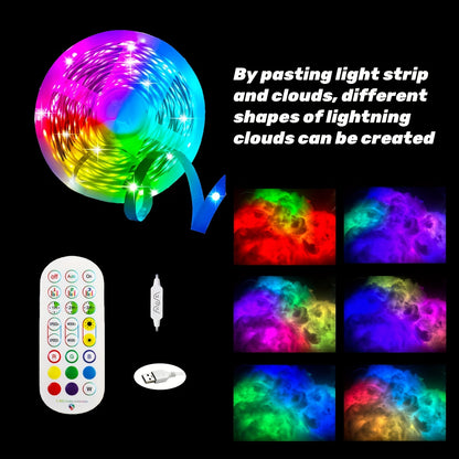 New Cloud Light, 3D Thundercloud LED Light, Lightning Cloud Colorful Atmosphere Night Light, DIY Creative Cloud Lights Gaming Room Garage Club Party Light, 32 Ft