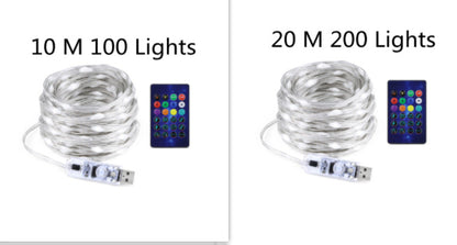 Bluetooth LED Light Chain - USB Powered RGB LED String Lights With Remote Control
