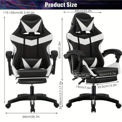 Gaming Chair With Footrest Office Desk Chair Ergonomic Gaming Chair PU Leather Reclining High Back Adjustable Swivel Lumbar Support Racing Style E-Sports Video Gamer Chairs