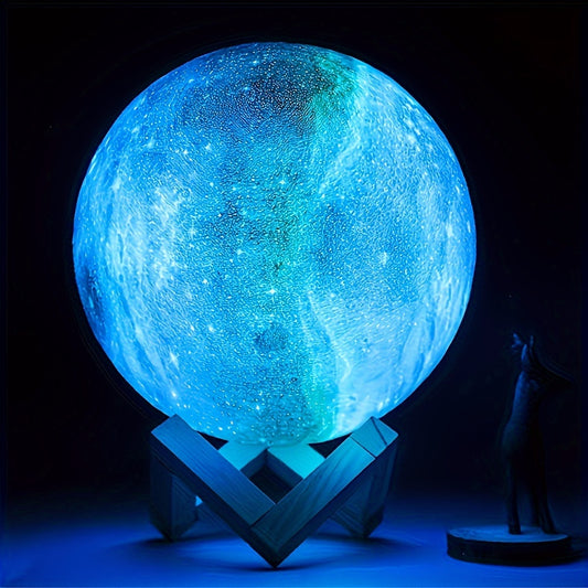 128-Color RGB LED Ball Moon Lamp with Remote Control & Wooden Stand - USB-Powered Modern Night Light with Infrared Sensor, Multicolor Ambient Lighting for Home, Cafe, Office, Bedroom, Party Decor - Plug-in Tabletop Lamp with Color Changing Modes & T