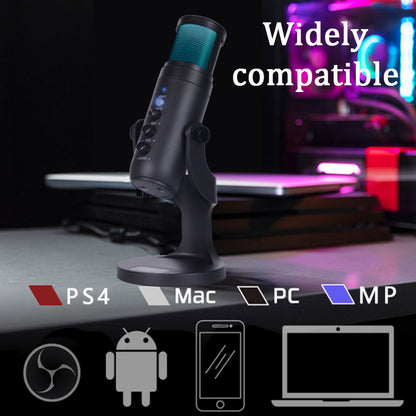 Condenser Microphone with RGB Ambient Light - Adjustable Color Mic Black Design