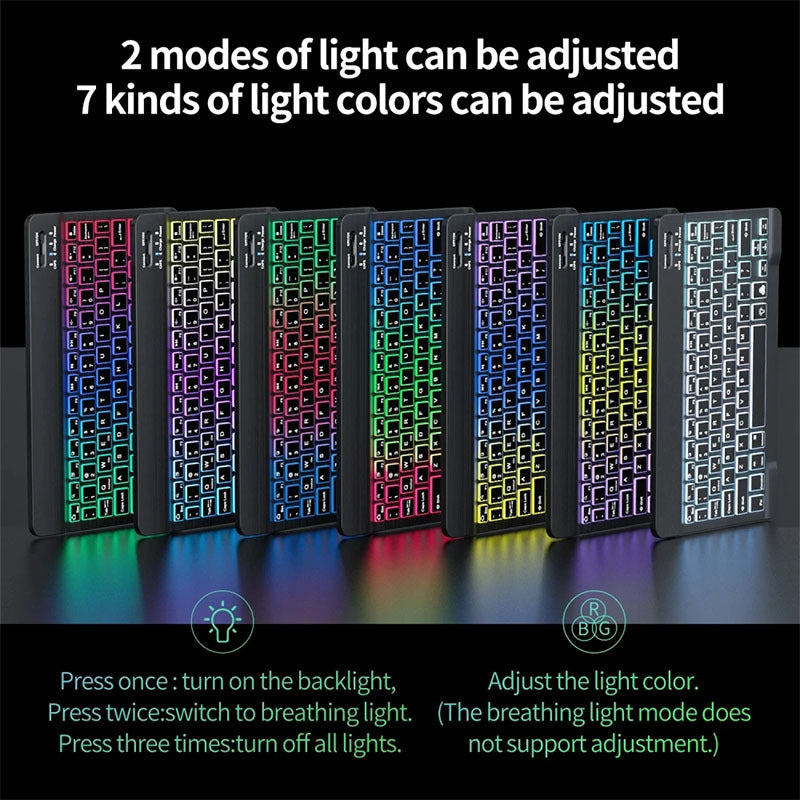 Wireless Bluetooth Keyboard - RGB Backlight, Compact 10 Inch Portable Design