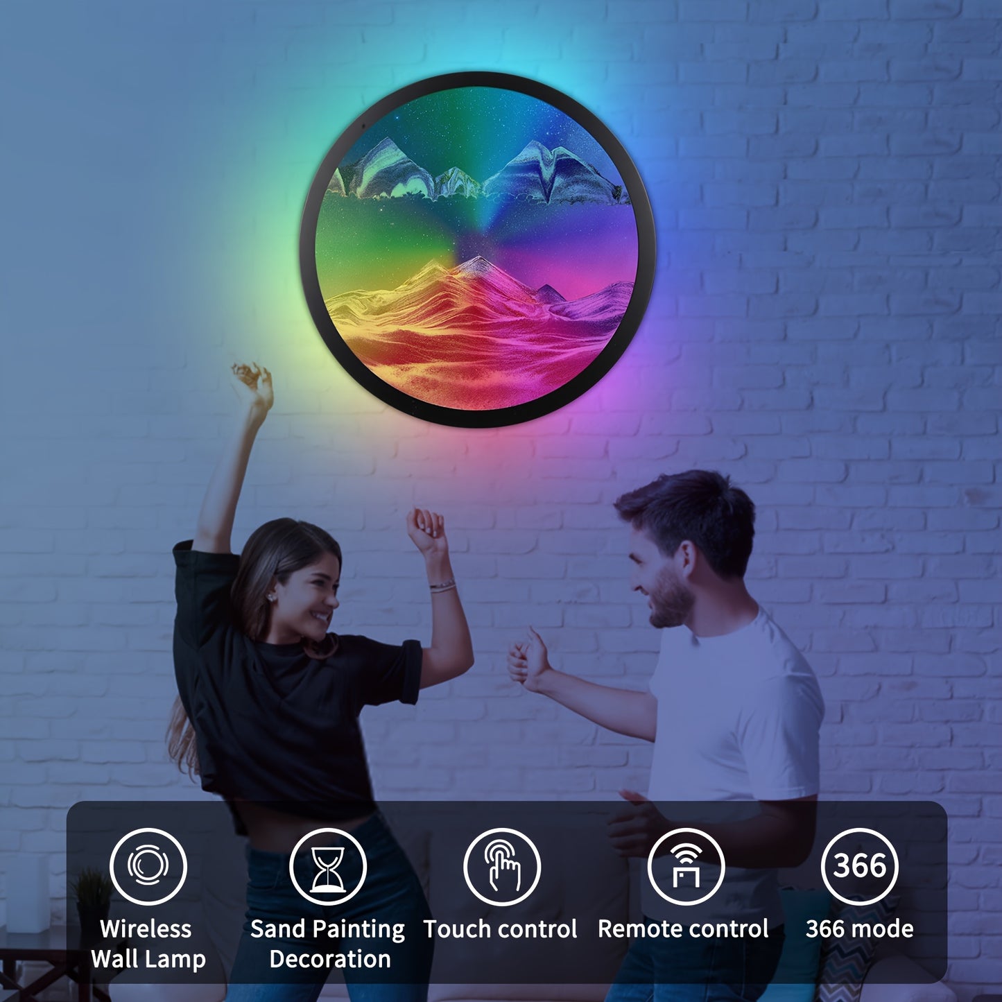 Moving Sand Art With LED Wall Sconce, Sand Art Wall Mounted Lamps, Battery Operated Wall Sconce With Remote Control, 16 RGB Colors Changeable Dimmable, Touch Control Wall Decor