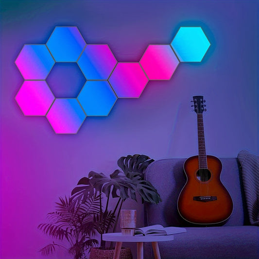 10-Pack Hexagon LED Wall Panels - RGBIC Color-Changing, App-Controlled, Music Sync, and USB Powered - Perfect for Living Room and Gaming Decor
