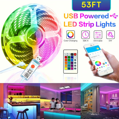 25/50/53/100/130/200FT Extra Long Smart Led Strip Lights, RGB LED Lights With App And Remote Control, Timing&dimmable, Music Sync Color Changing Lights, DIY, Bedroom, Living Room, Game Room, Room Decor