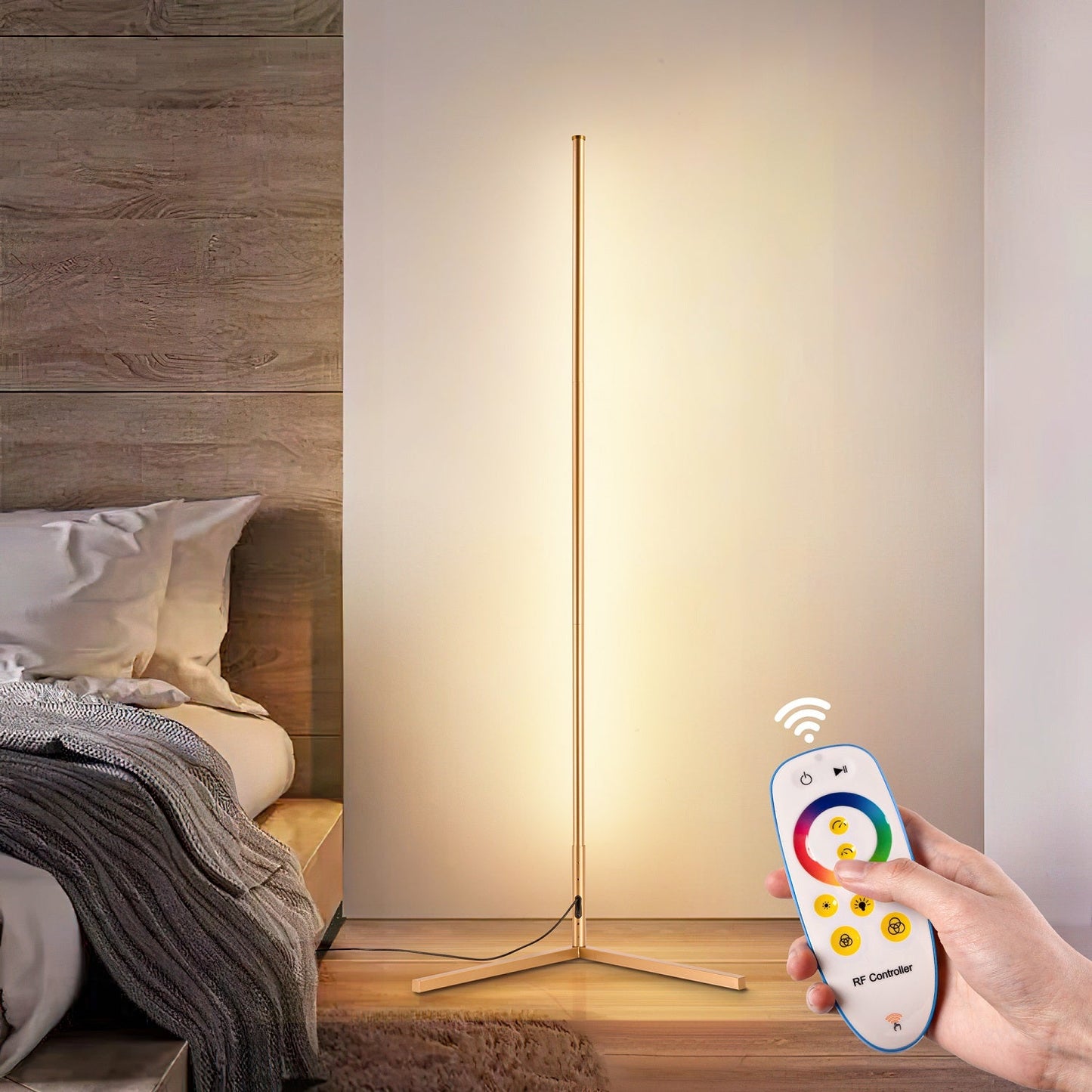 RGB Floor Lamp – Golden Corner LED Color Lamp With Remote Control & Dimmable Light