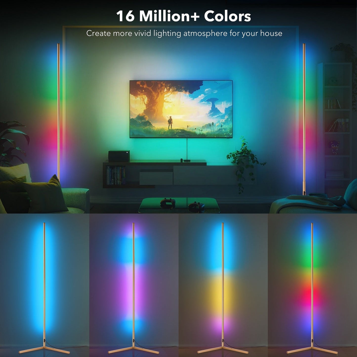 RGB Floor Lamp – Golden Corner LED Color Lamp With Remote Control & Dimmable Light