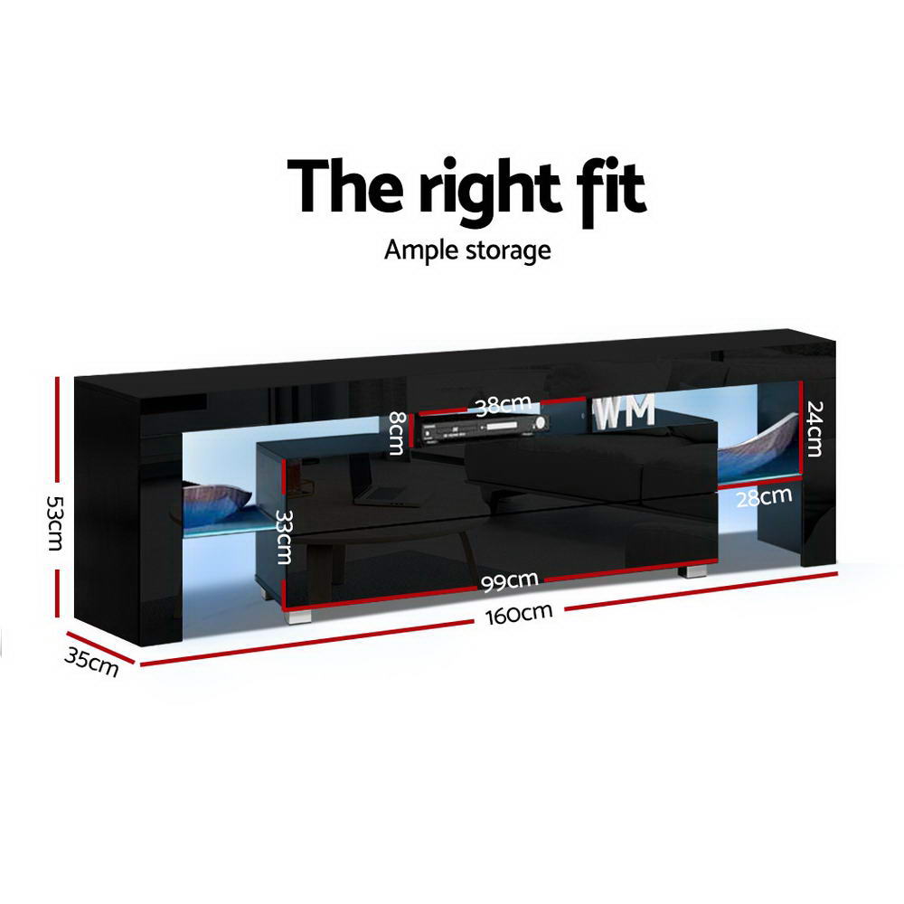 LED TV Cabinet - Modern Entertainment Unit With RGB LED Lighting & Handle-Less Drawers