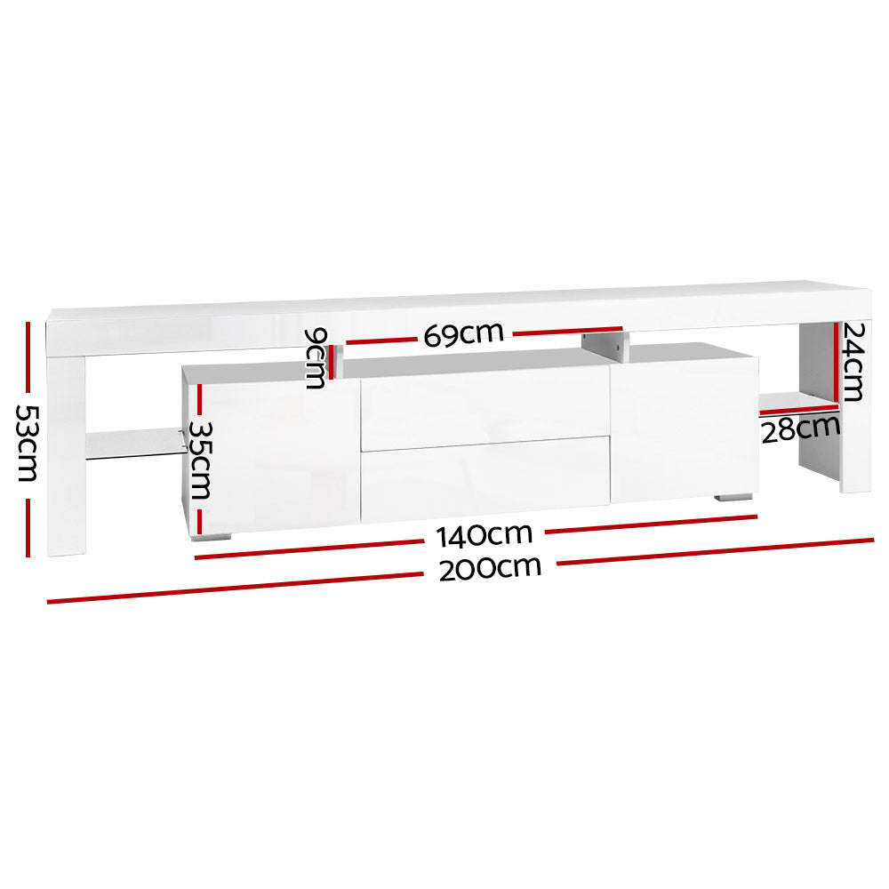 LED TV Cabinet - Modern Entertainment Unit With RGB LED Lighting & Storage Drawers