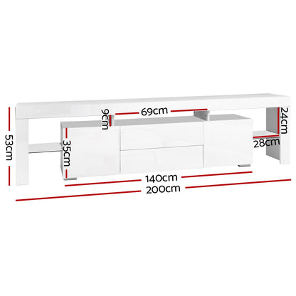 LED TV Cabinet - Modern Entertainment Unit With RGB LED Lighting & Storage Drawers