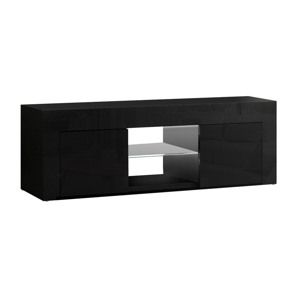 RGB LED TV Stand - 130cm Modern TV Cabinet Black With Customisable Lighting