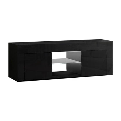 RGB LED TV Stand - 130cm Modern TV Cabinet Black With Customisable Lighting