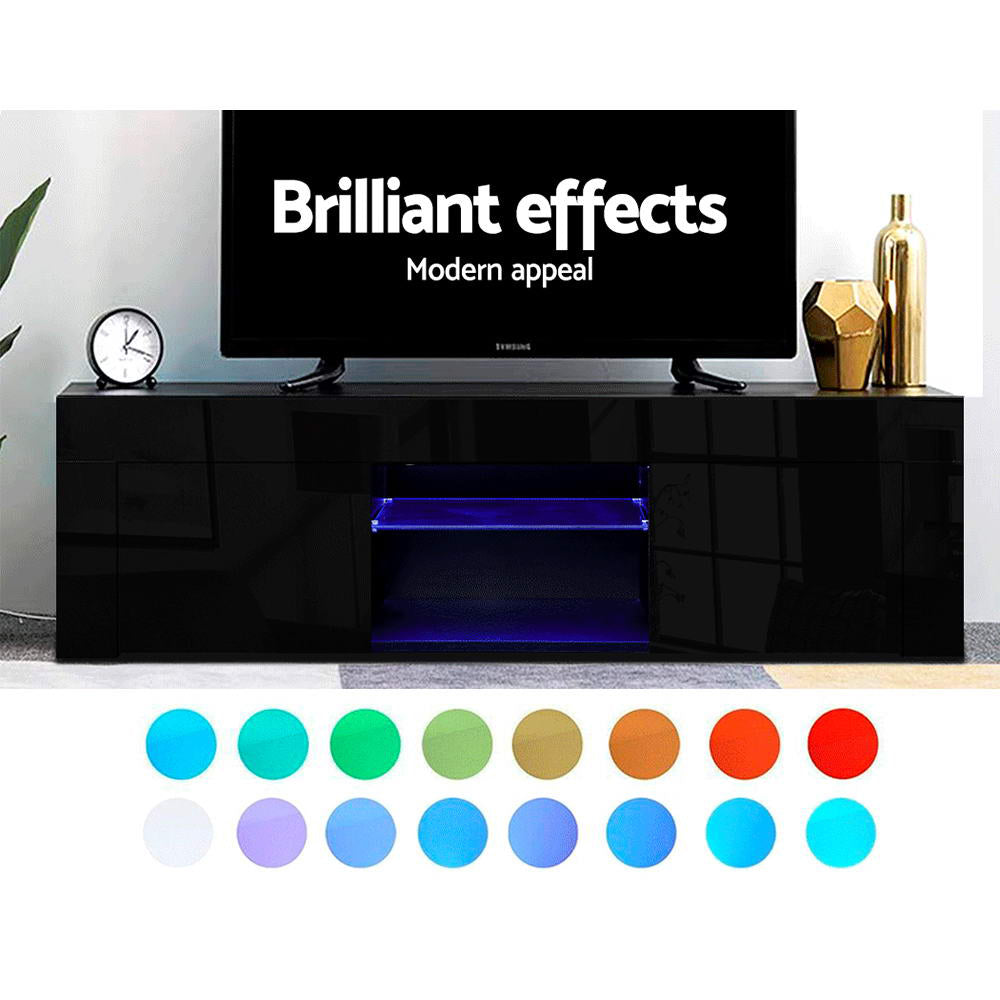 RGB LED TV Stand - 130cm Modern TV Cabinet Black With Customisable Lighting