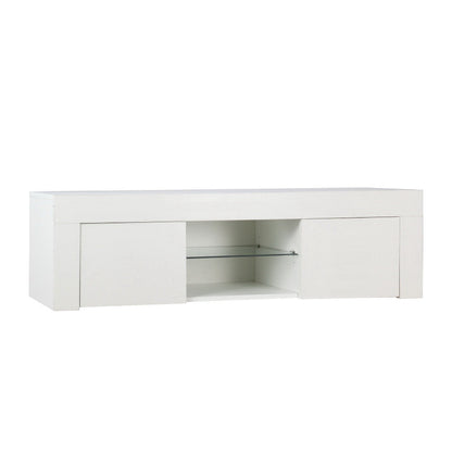 LED TV Cabinet - Modern Entertainment Unit With RGB LED Lighting, Storage Cabinets & Tempered Glass Shelf