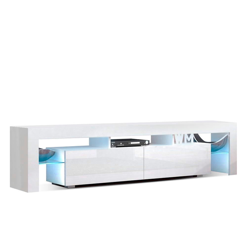 RGB LED TV Stand - Modern Entertainment Unit With Tempered Glass Shelf & Drawers