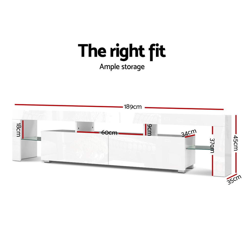 RGB LED TV Stand - Modern Entertainment Unit With Tempered Glass Shelf & Drawers