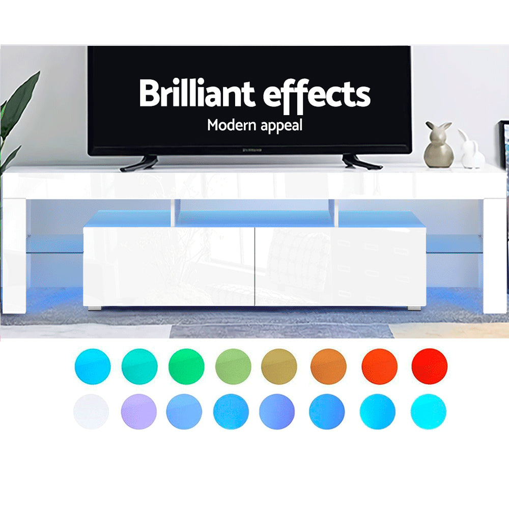 RGB LED TV Stand - Modern Entertainment Unit With Tempered Glass Shelf & Drawers