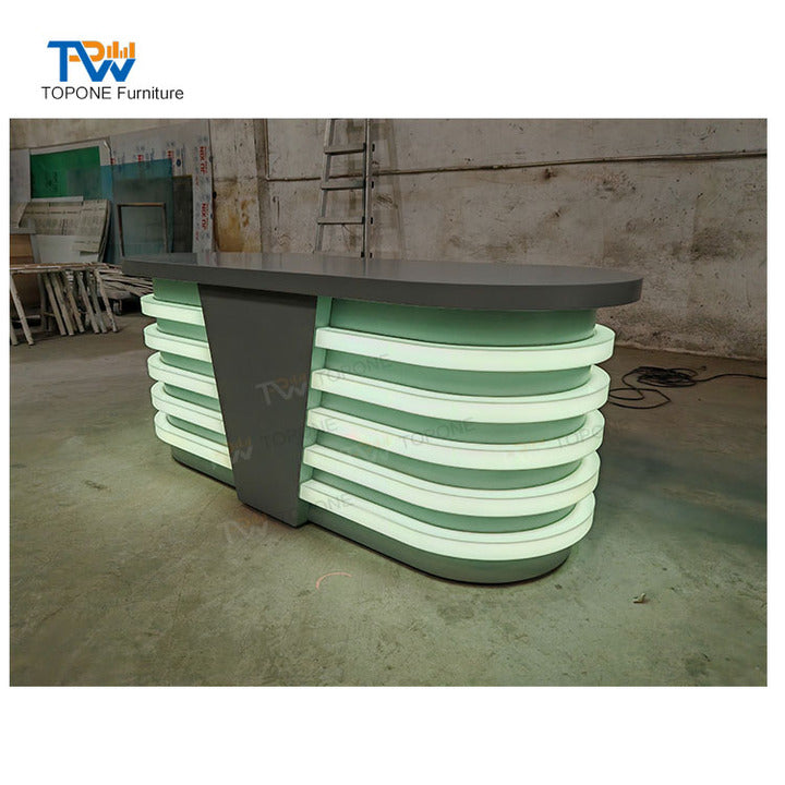 Mobile Podcast Table Desk Broadcast Tv News Studio Table TV News Desk Design with Led Light