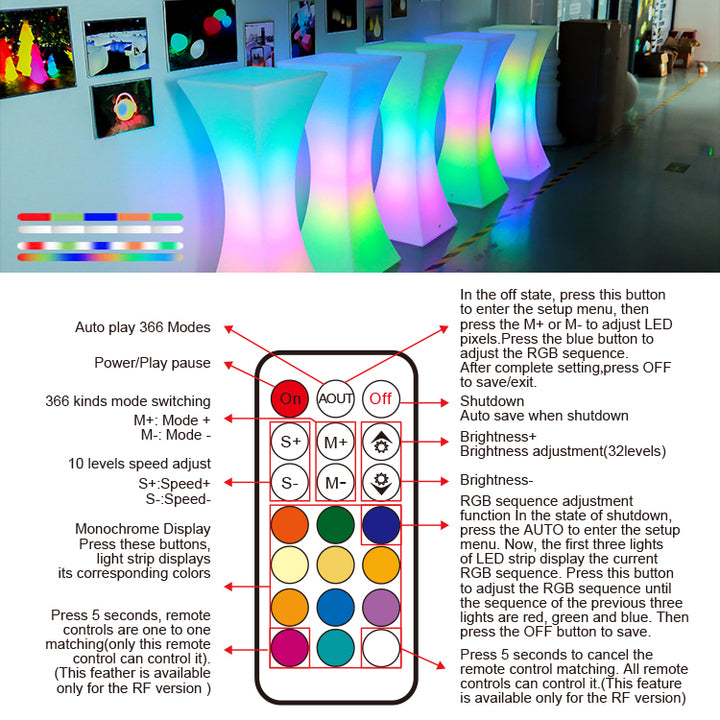 Colorfuldeco RGB Color-Changeable Battery-Rechargeable Outdoor Plastic LED Bistro Table-for Hotels KTVs Wine Cellars Clubs