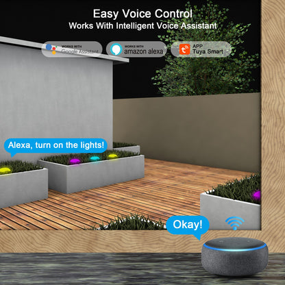 Outdoor Ground Lights 15 Bulbs 32.8FT Smart RGB+IC Pathway Lights, APP Controlled Waterproof RGB Landscape Lighting Work with Alexa