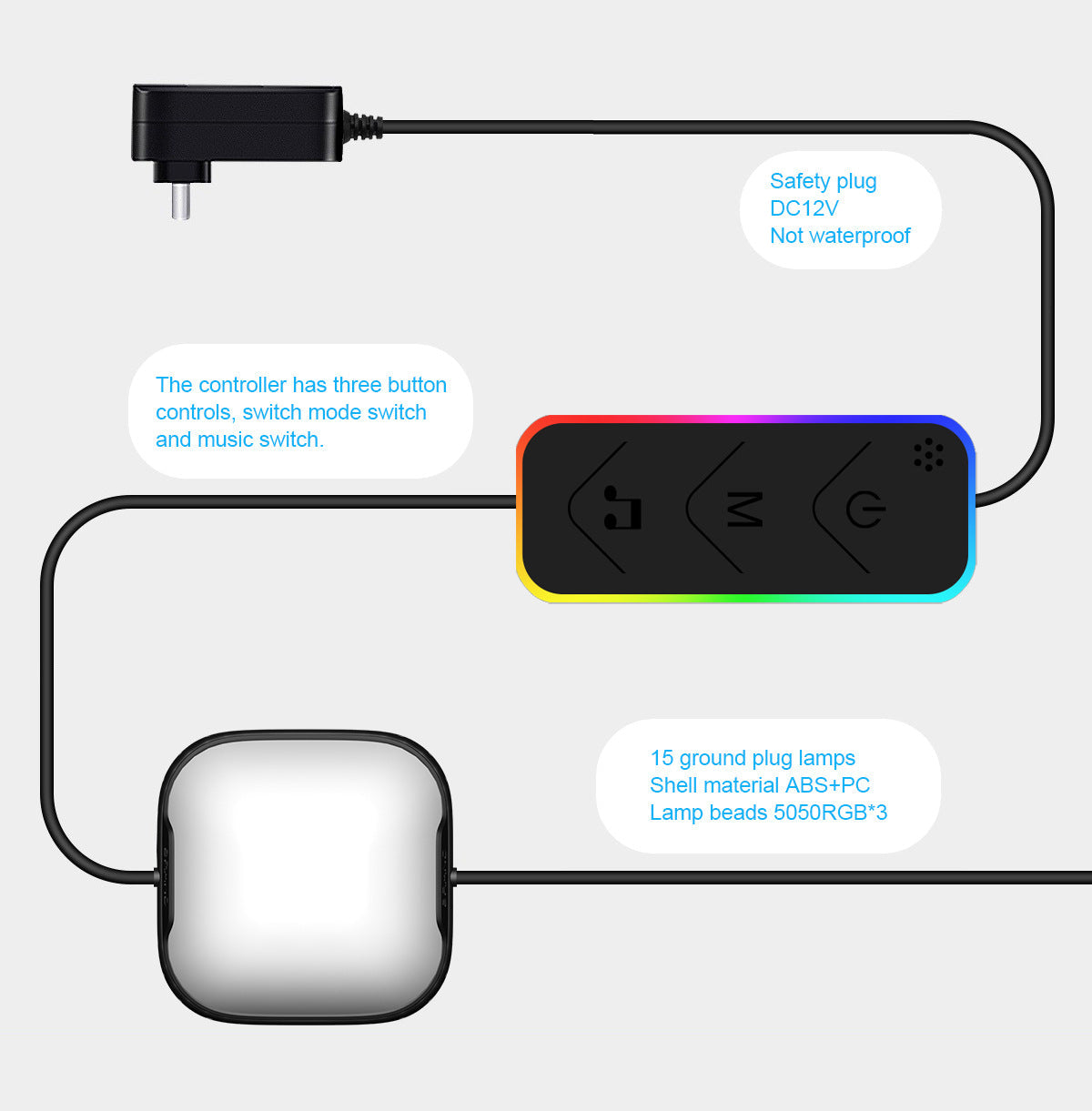 Outdoor Ground Lights 15 Bulbs 32.8FT Smart RGB+IC Pathway Lights, APP Controlled Waterproof RGB Landscape Lighting Work with Alexa