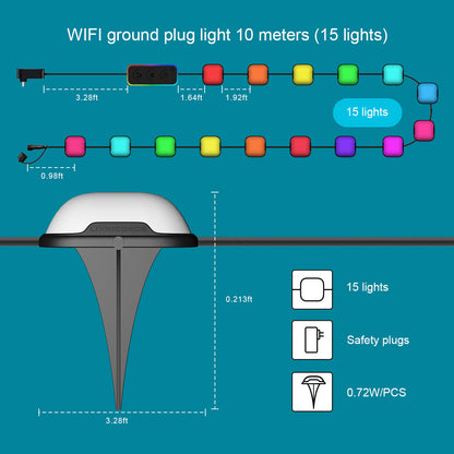 Outdoor Ground Lights 15 Bulbs 32.8FT Smart RGB+IC Pathway Lights, APP Controlled Waterproof RGB Landscape Lighting Work with Alexa