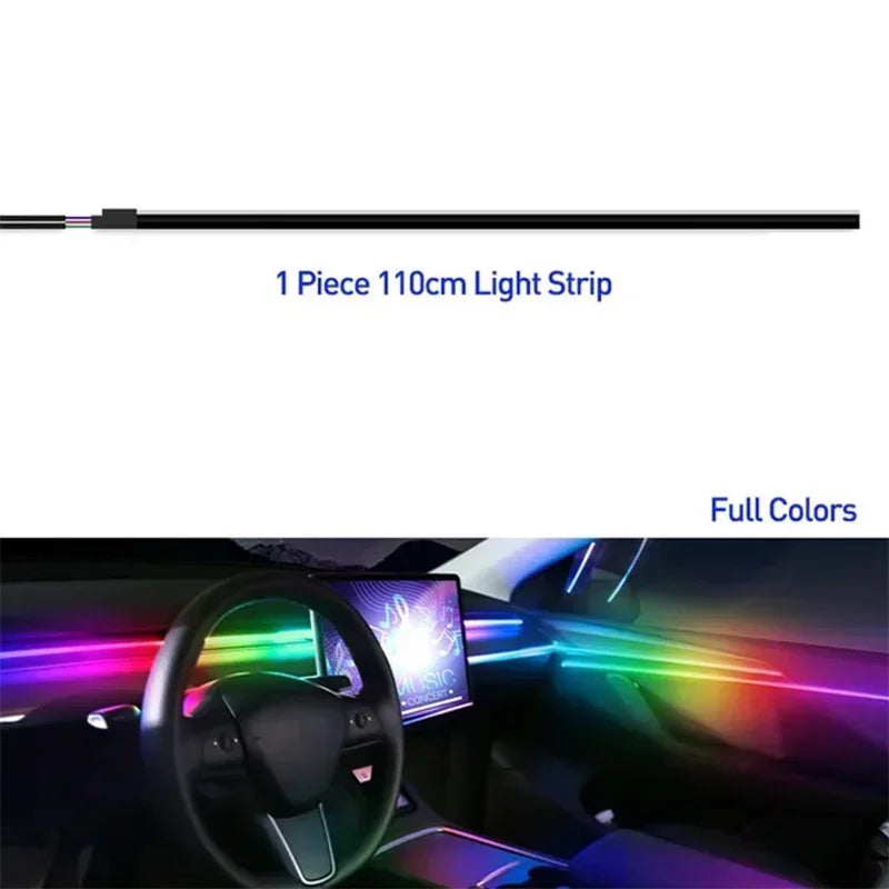 6/18 in 1 Led Acrylic Car Ambient Light RGB 64 213 Color Symphony Acrylic APP Streamer Atmosphere Lamp Kit One Zone Dual Zone