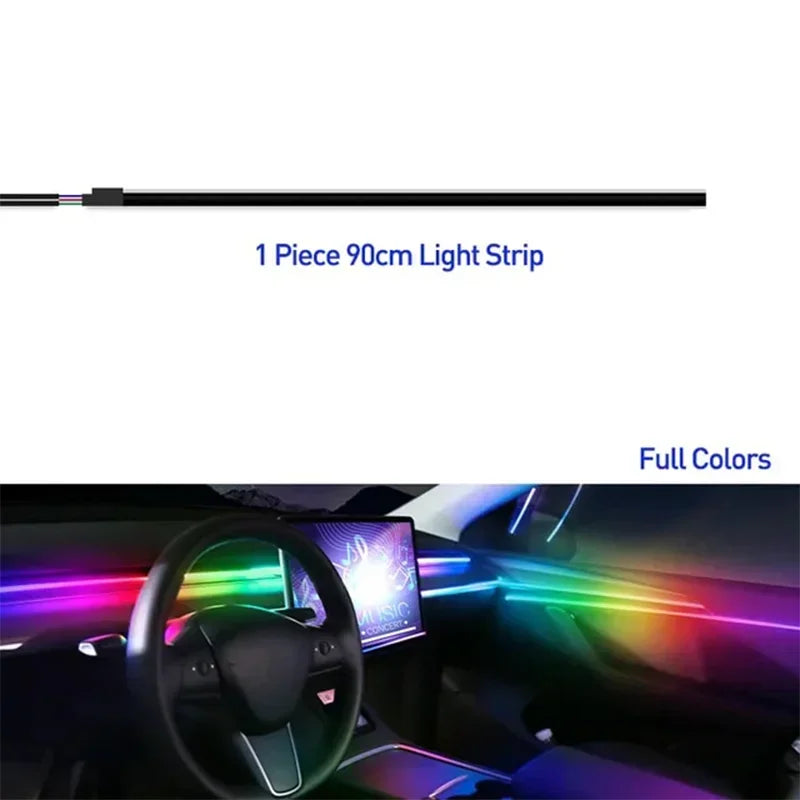 6/18 in 1 Led Acrylic Car Ambient Light RGB 64 213 Color Symphony Acrylic APP Streamer Atmosphere Lamp Kit One Zone Dual Zone