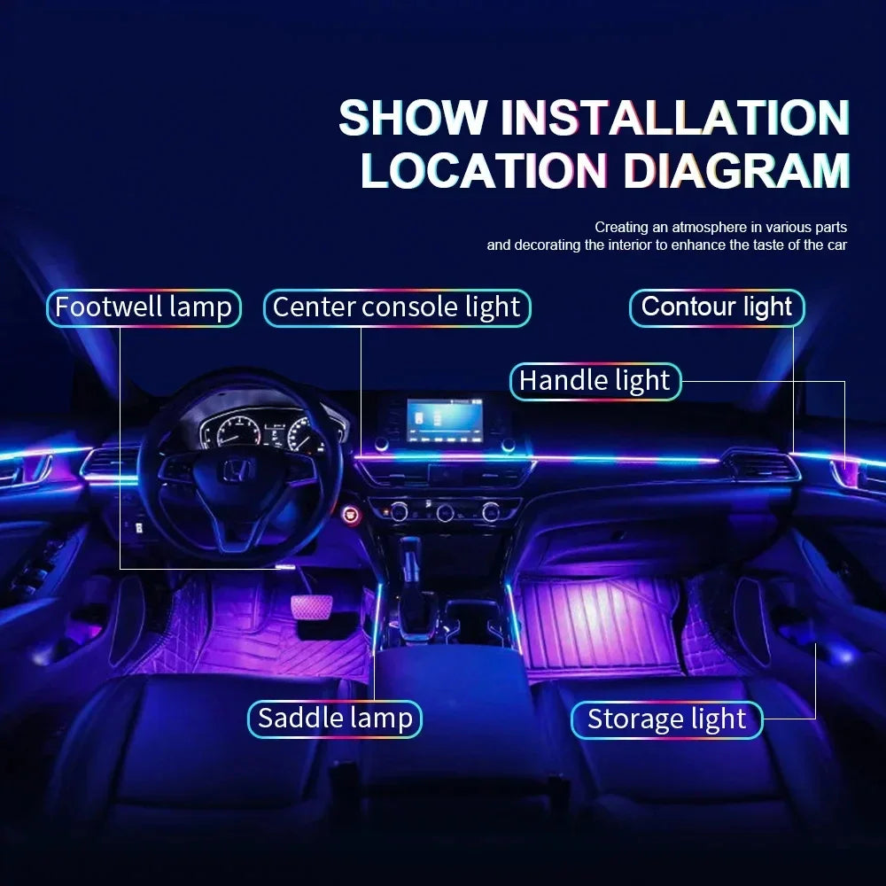 6/18 in 1 Led Acrylic Car Ambient Light RGB 64 213 Color Symphony Acrylic APP Streamer Atmosphere Lamp Kit One Zone Dual Zone