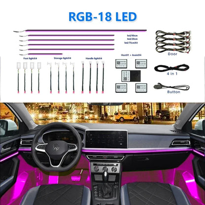 6/18 in 1 Led Acrylic Car Ambient Light RGB 64 213 Color Symphony Acrylic APP Streamer Atmosphere Lamp Kit One Zone Dual Zone