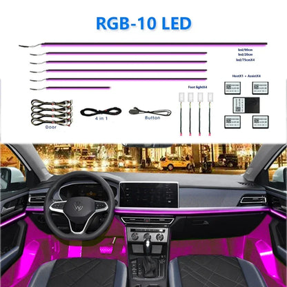 6/18 in 1 Led Acrylic Car Ambient Light RGB 64 213 Color Symphony Acrylic APP Streamer Atmosphere Lamp Kit One Zone Dual Zone