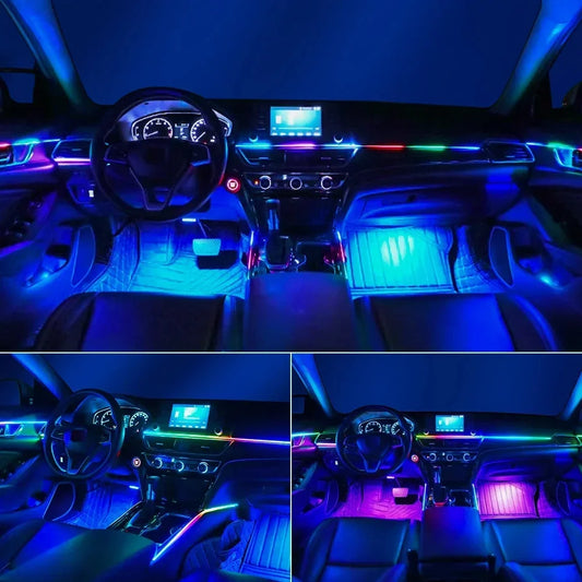 6/18 in 1 Led Acrylic Car Ambient Light RGB 64 213 Color Symphony Acrylic APP Streamer Atmosphere Lamp Kit One Zone Dual Zone