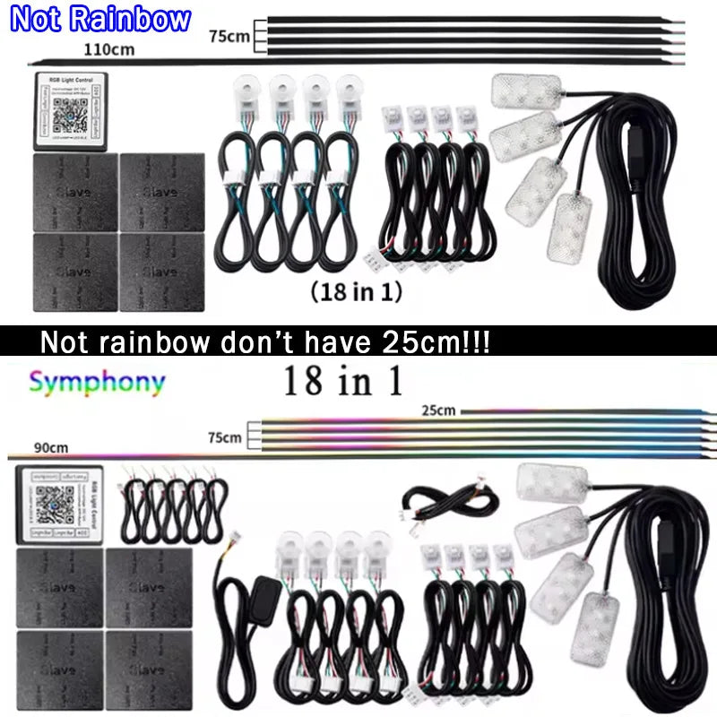 6/10/14/18 in 1 Led Car Ambient Lights RGB 213 64 Color Acrylic Strips Symphony Streamer Interior Rainbow Atmosphere Lamp Kit