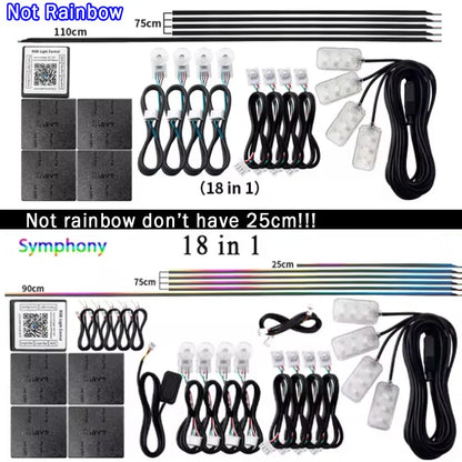6/10/14/18 in 1 Led Car Ambient Lights RGB 213 64 Color Acrylic Strips Symphony Streamer Interior Rainbow Atmosphere Lamp Kit