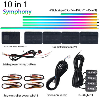 6/18 in 1 Led Acrylic Car Ambient Light RGB 64 213 Color Symphony Acrylic APP Streamer Atmosphere Lamp Kit One Zone Dual Zone