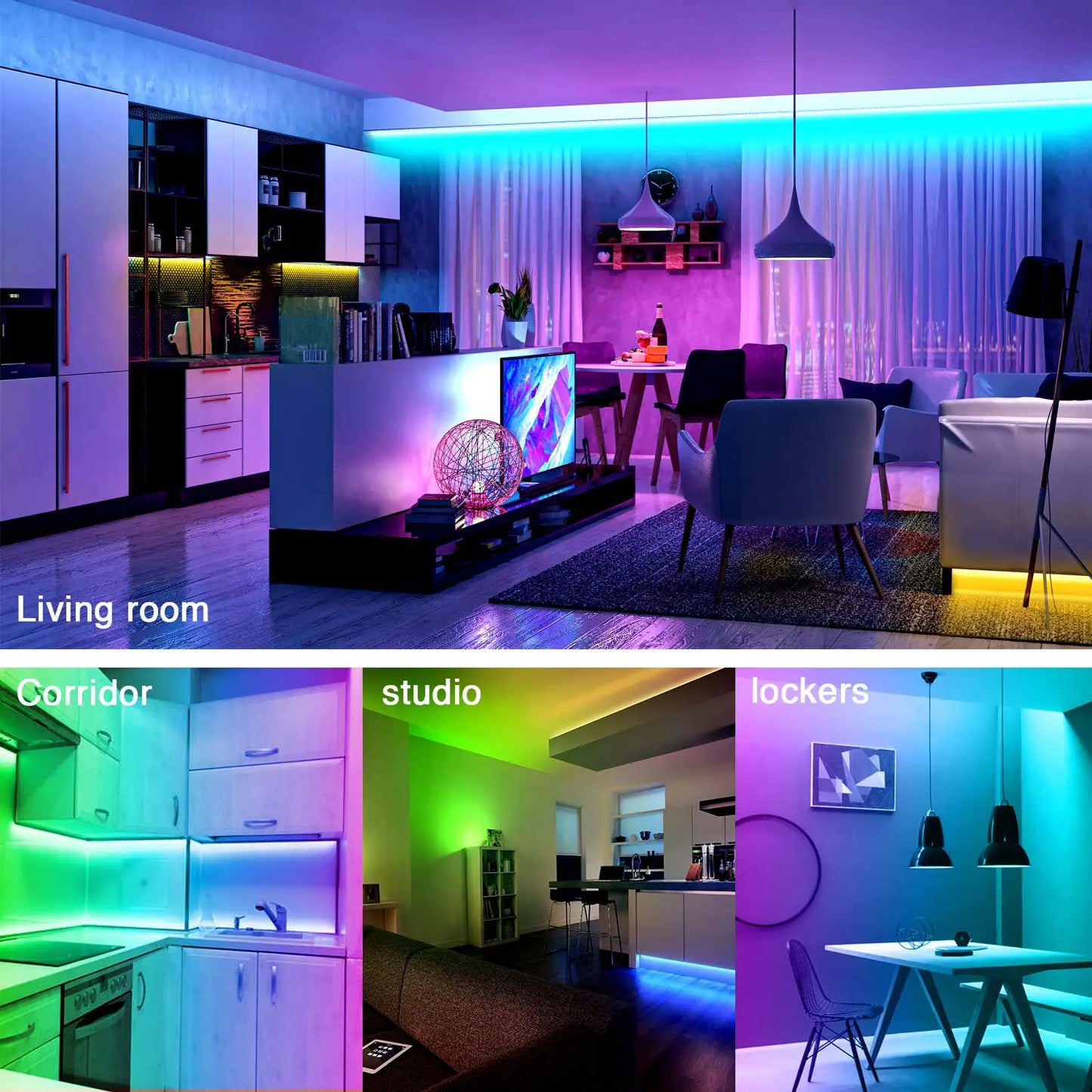 100ft led Strip Lights Tape Lights with Remote Bluetooth Smart App 5050 RGB Color Changing Strip Lighting Bedroom Kitging Decor