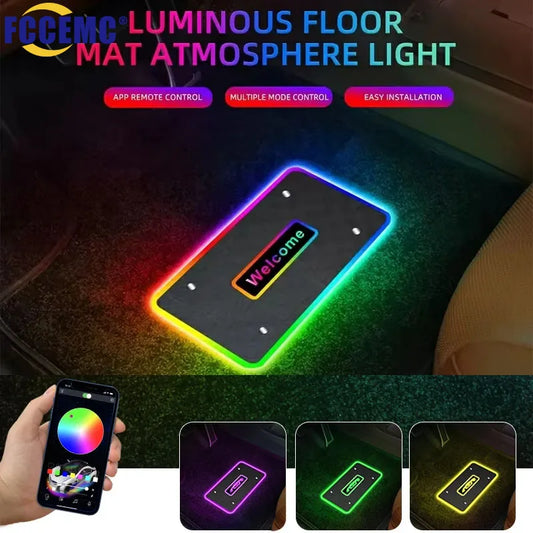 Symphony Car Foot Mat Ambient Light Welcome Logo App Control RGB Led Acrylic Car Interior Decorative Atmosphere Neon Lamp