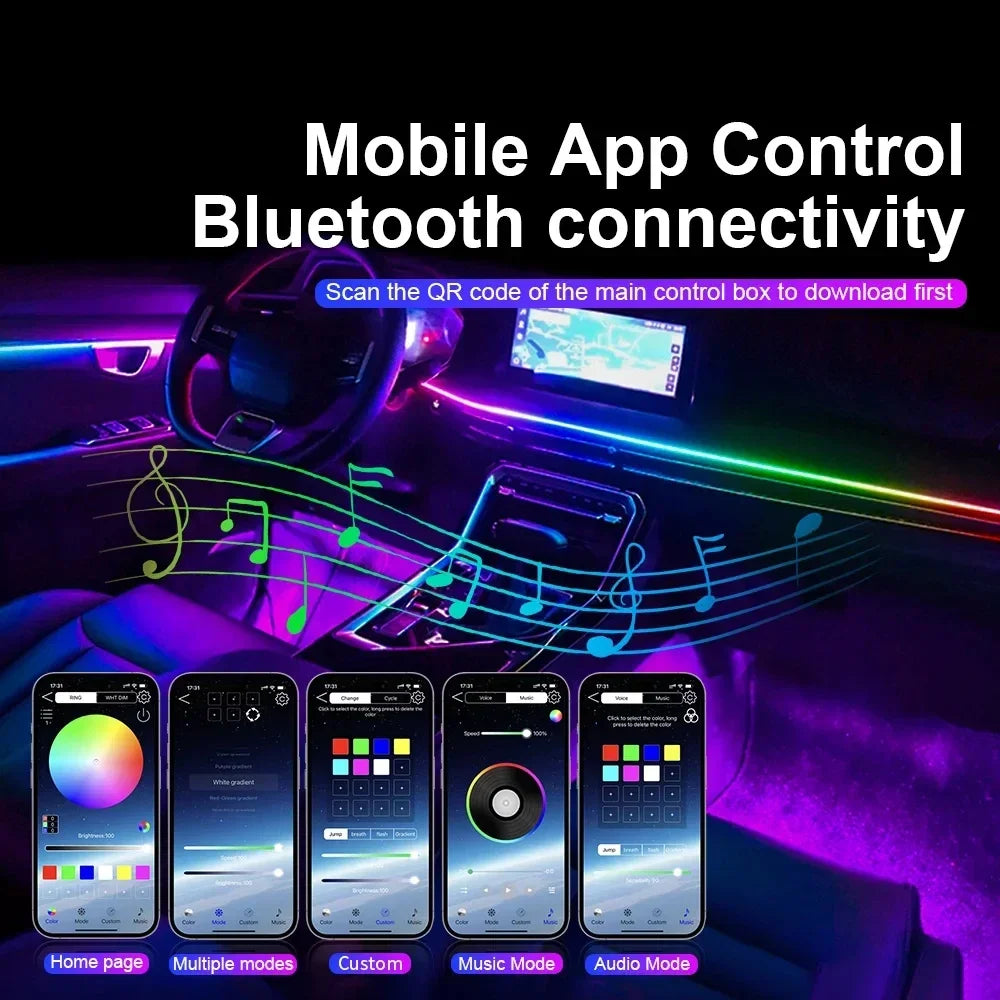 6/18 in 1 Led Acrylic Car Ambient Light RGB 64 213 Color Symphony Acrylic APP Streamer Atmosphere Lamp Kit One Zone Dual Zone