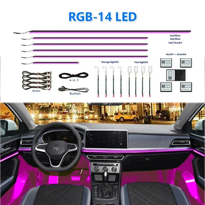 6/18 in 1 Led Acrylic Car Ambient Light RGB 64 213 Color Symphony Acrylic APP Streamer Atmosphere Lamp Kit One Zone Dual Zone